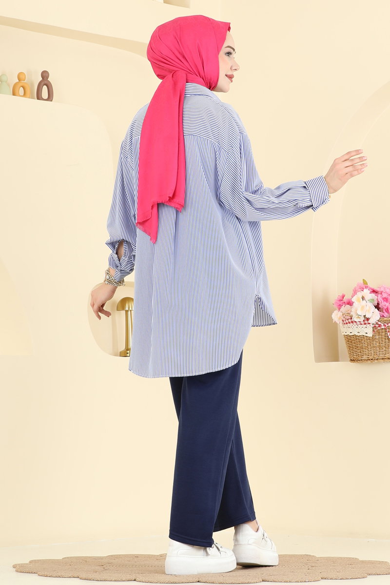 Two-Thread Trousers with Contrast Stitching - Navy