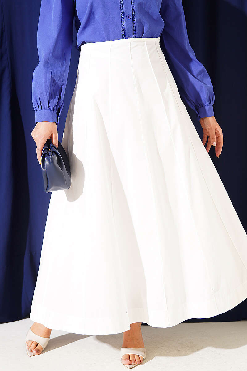 Topstitched Skirt with Zip Waist - Ecru