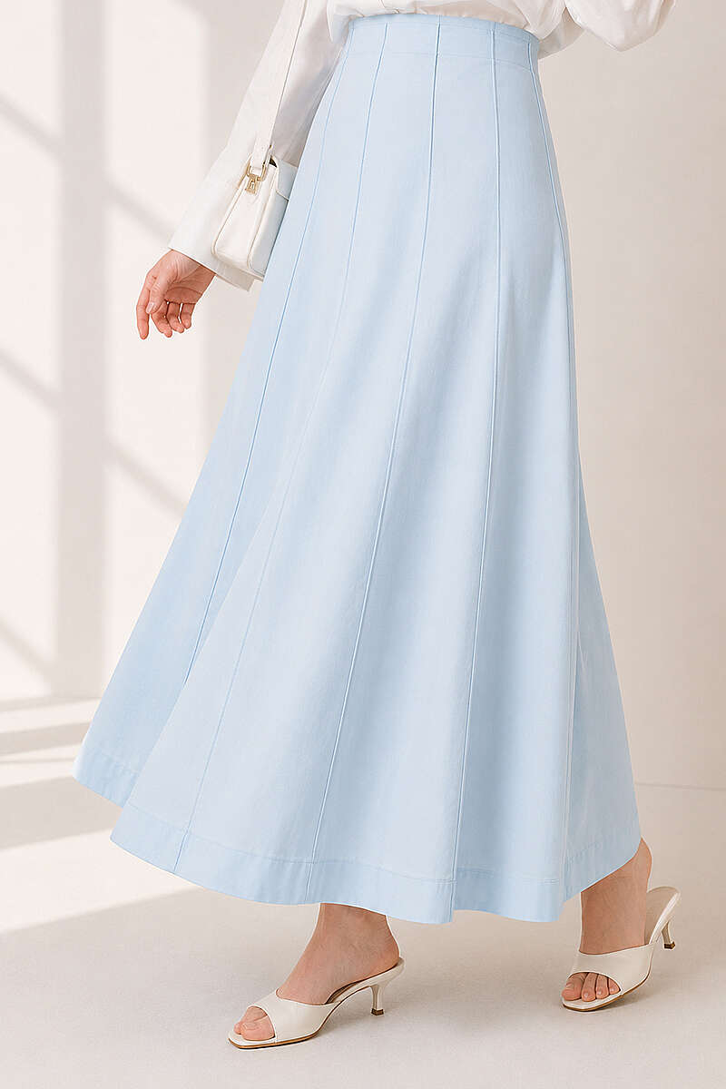 Topstitched Skirt with Zip Waist - Blue