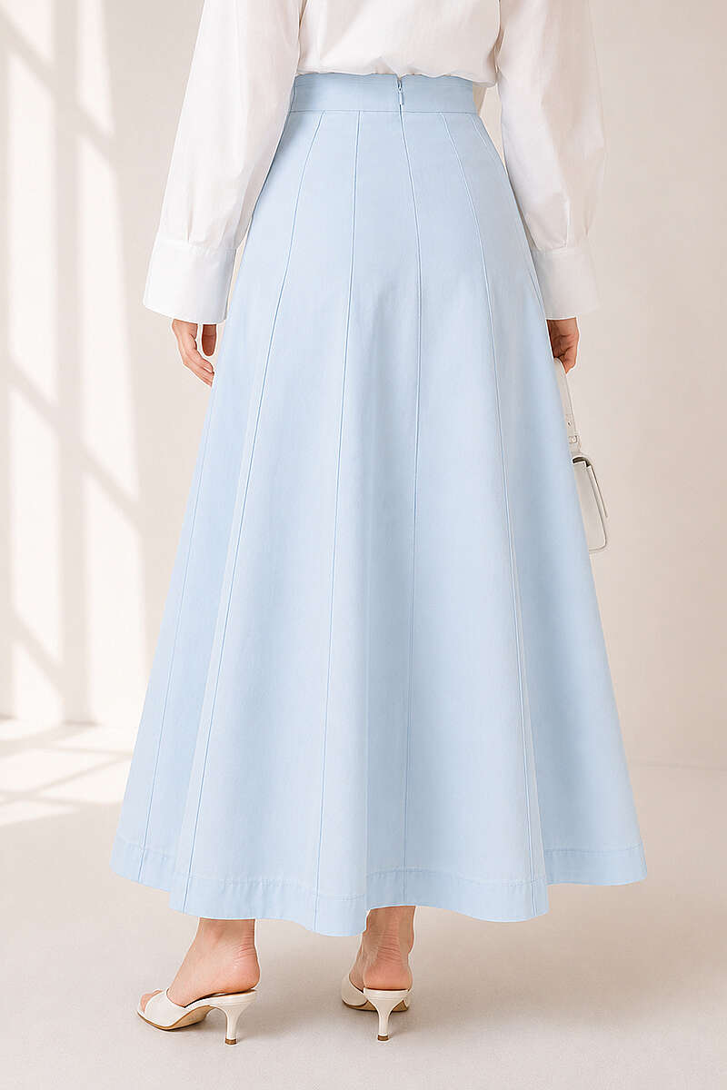 Topstitched Skirt with Zip Waist - Blue
