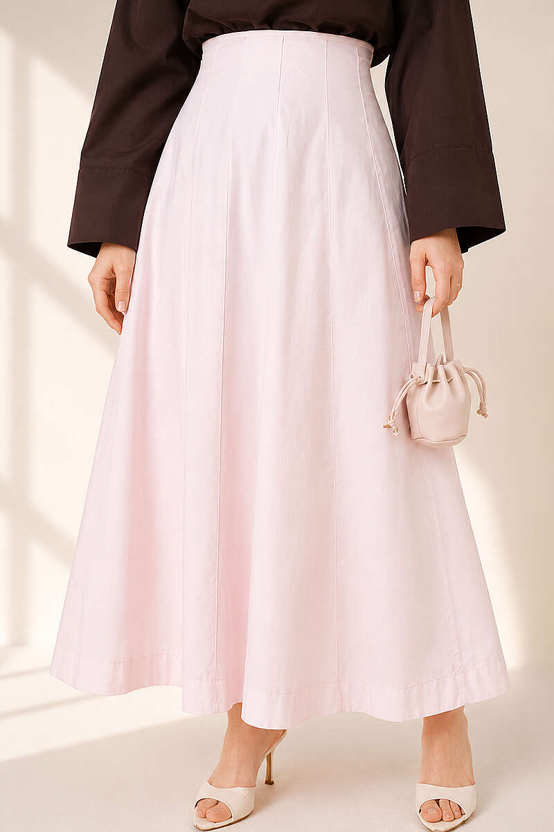 Topstitched Skirt with Zip Waist - Pink