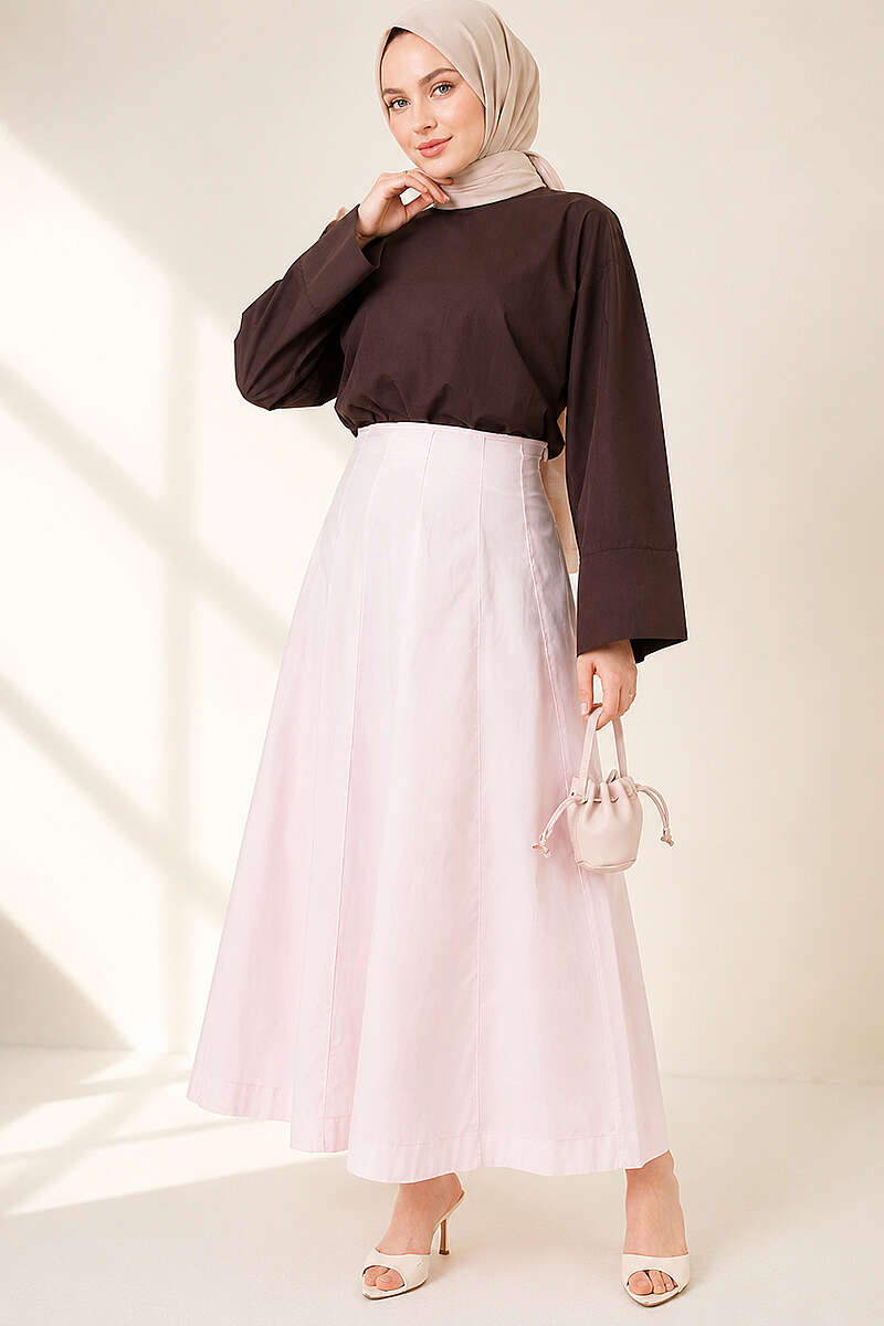 Topstitched Skirt with Zip Waist - Pink