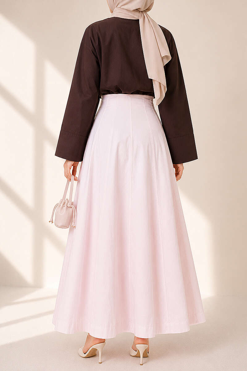 Topstitched Skirt with Zip Waist - Pink