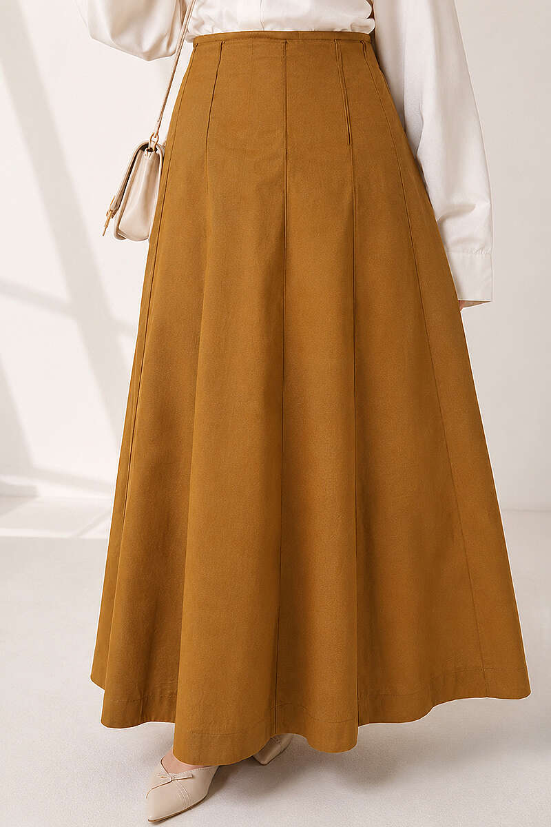 Topstitched Skirt with Zip Waist - Tan