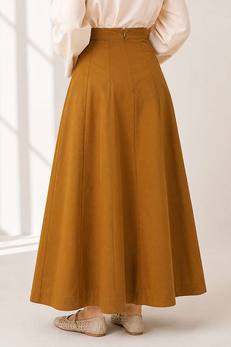 Topstitched Skirt with Zip Waist - Tan
