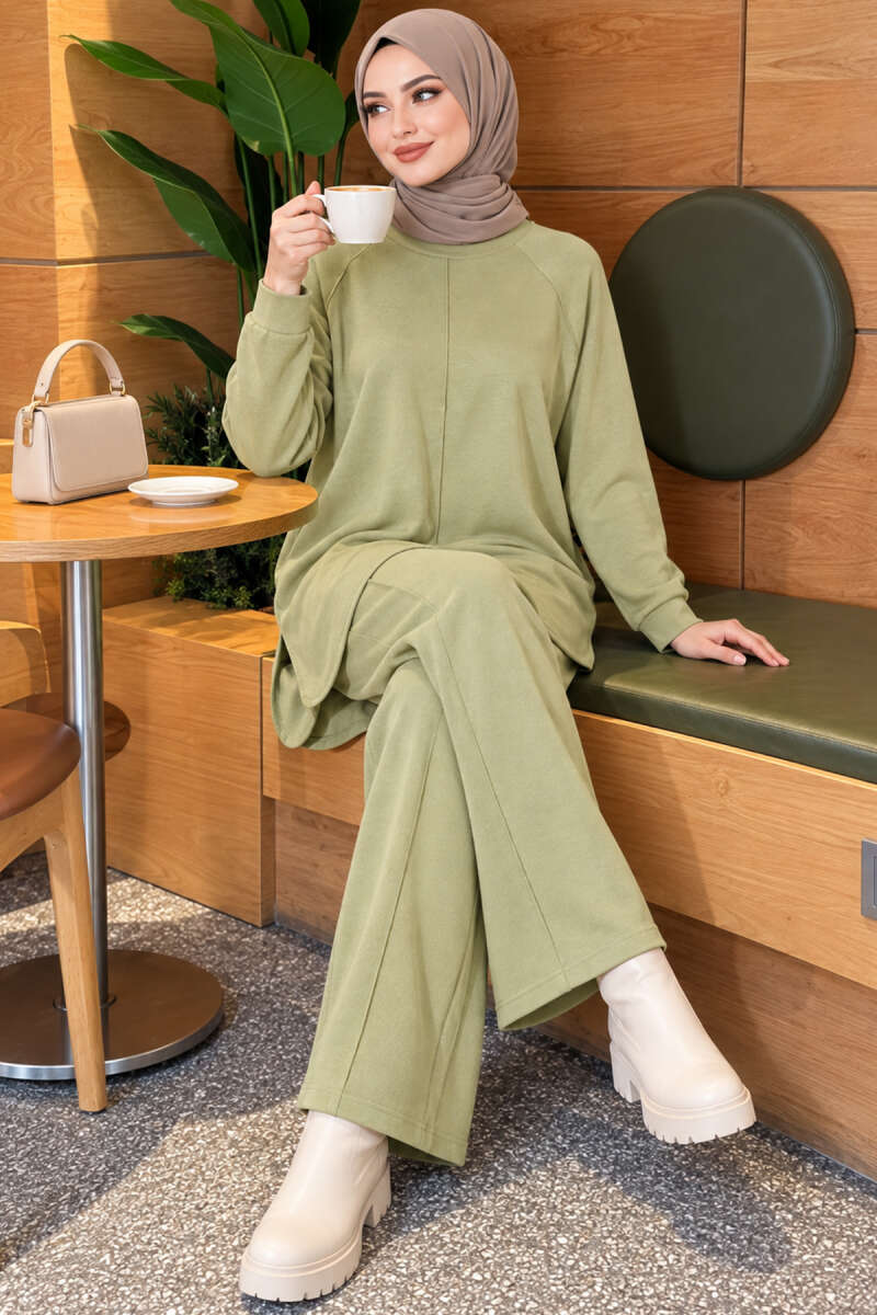 Loycha Two-Piece Set with Oval Stitching - Almond Green