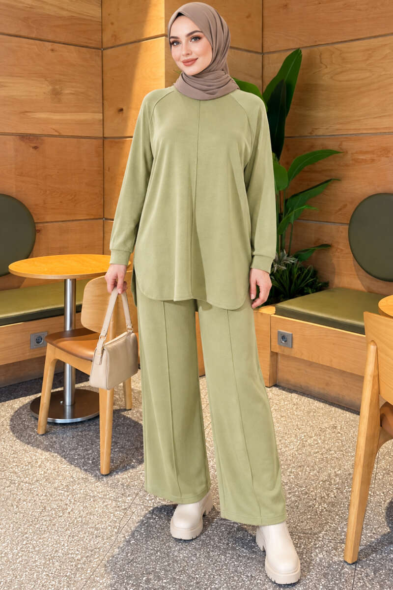 Loycha Two-Piece Set with Oval Stitching - Almond Green