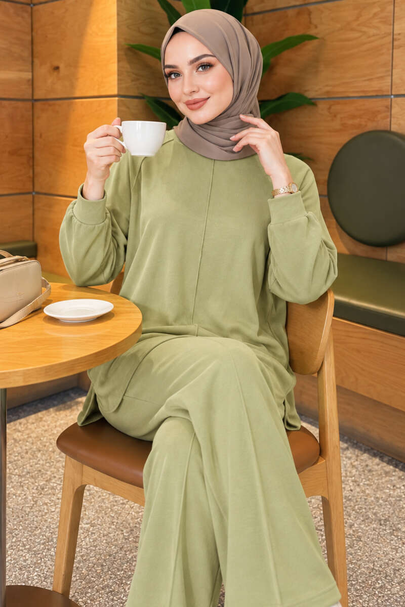 Loycha Two-Piece Set with Oval Stitching - Almond Green