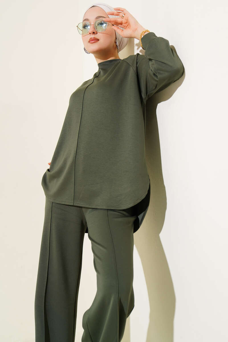 Loycha Two-Piece Set with Oval Stitching - Khaki
