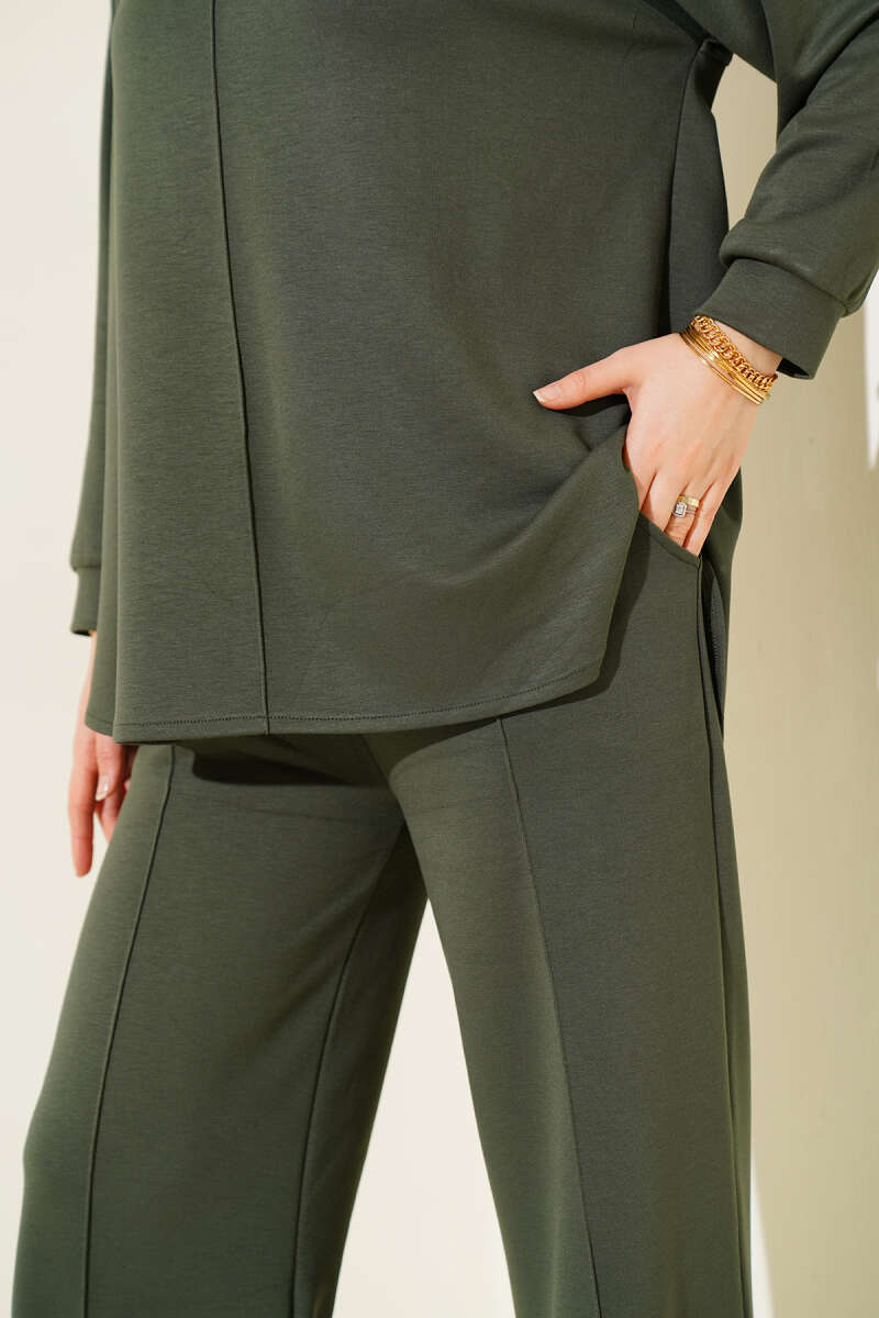 Loycha Two-Piece Set with Oval Stitching - Khaki