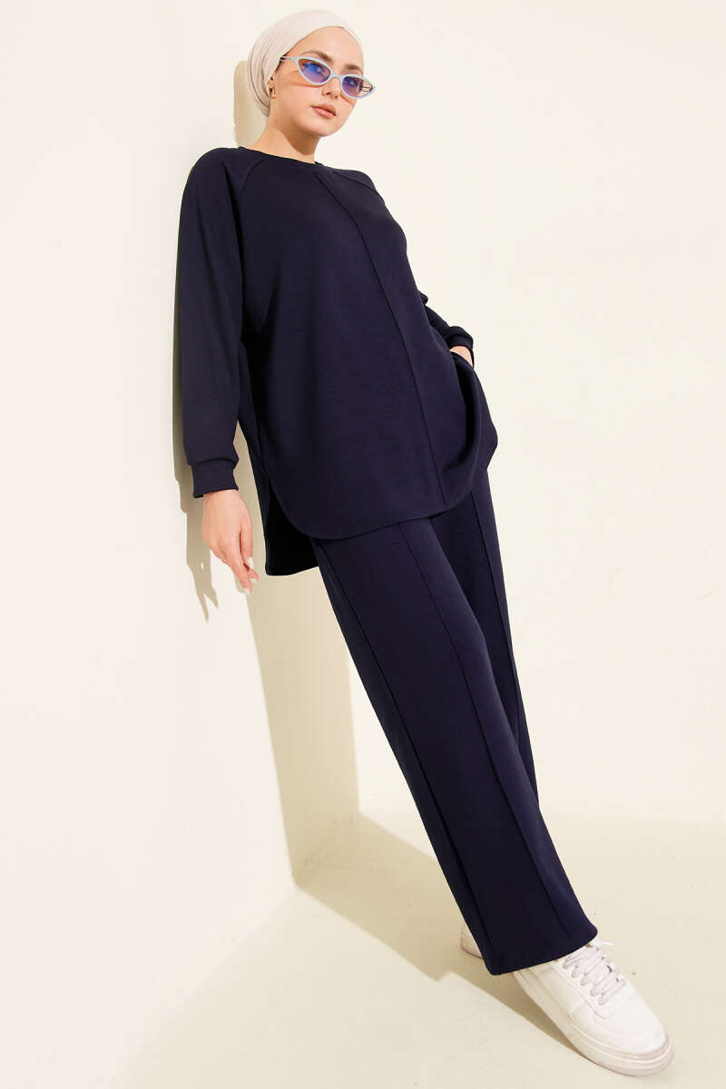 Loycha Two-Piece Set with Oval Stitching - Navy
