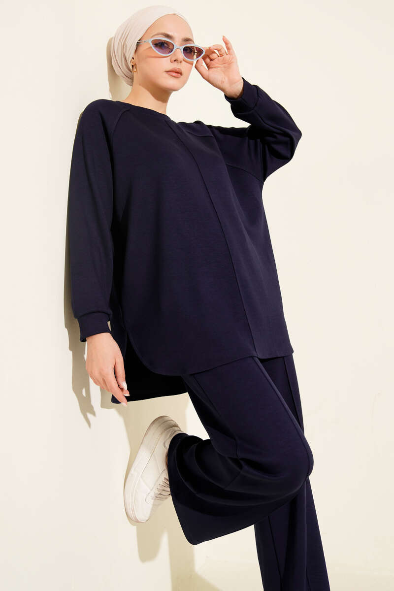 Loycha Two-Piece Set with Oval Stitching - Navy