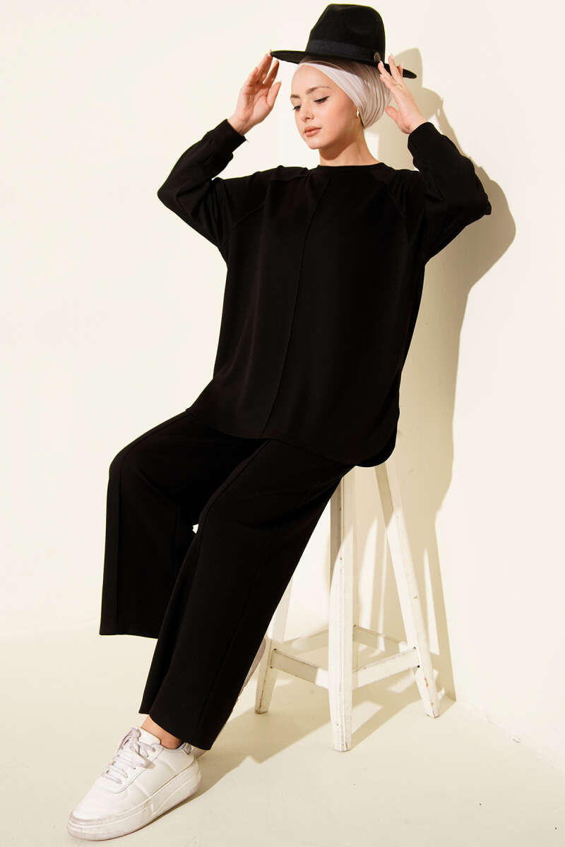 Loycha Two-Piece Set with Oval Stitching - Black