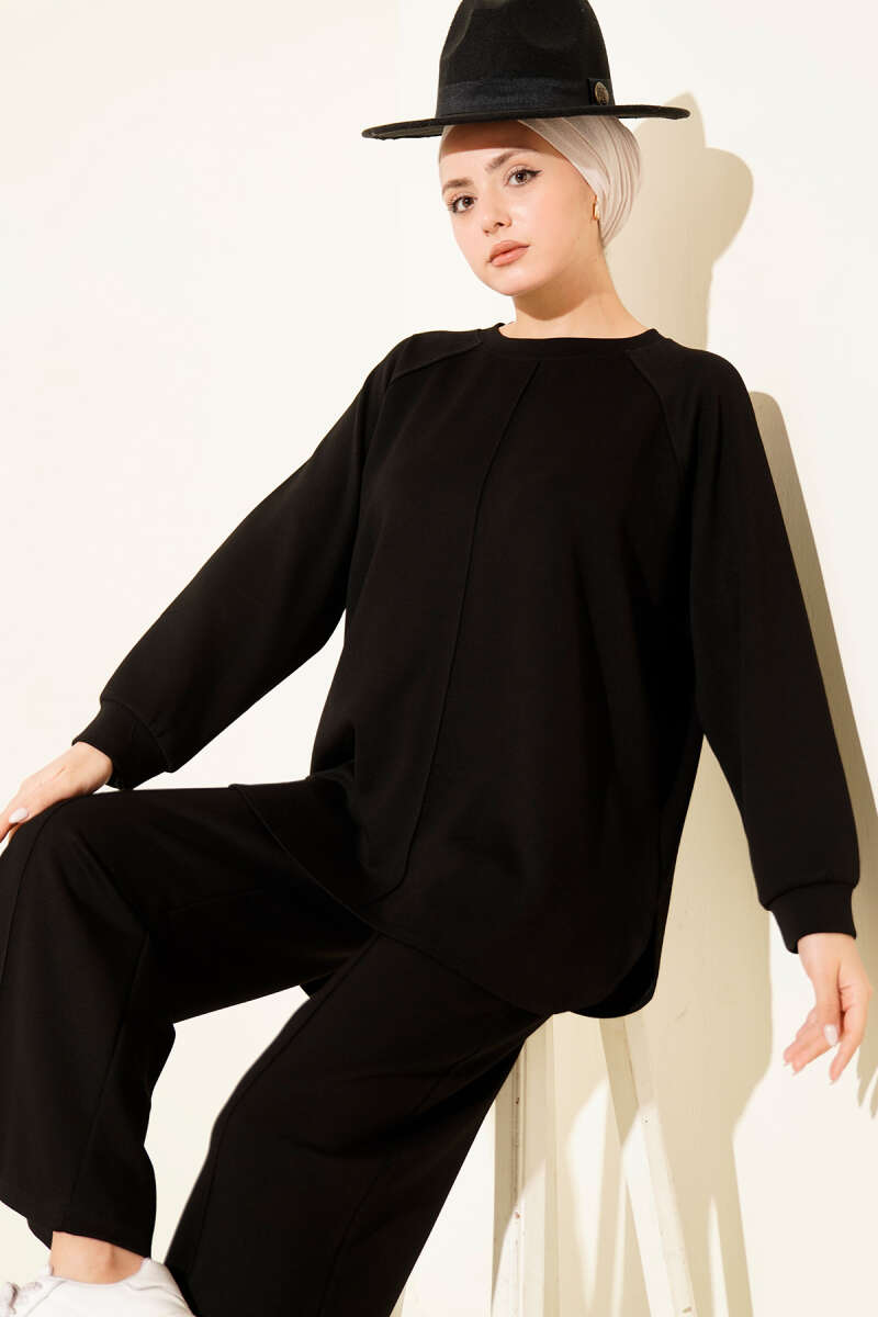 Loycha Two-Piece Set with Oval Stitching - Black
