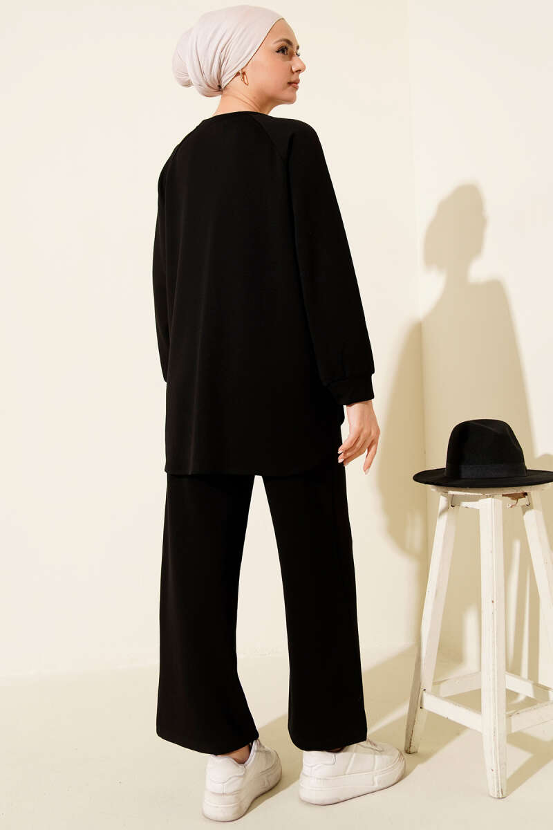 Loycha Two-Piece Set with Oval Stitching - Black