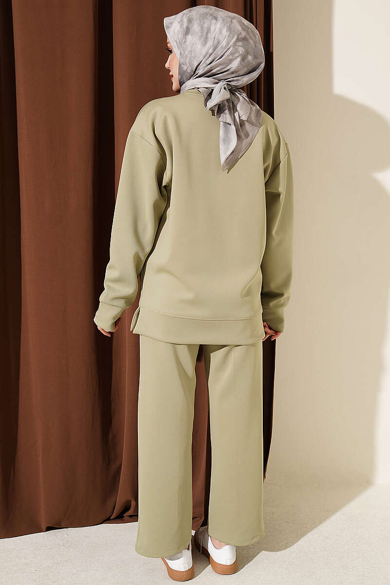 Topstitched Scuba Two-Piece Set - Almond Green