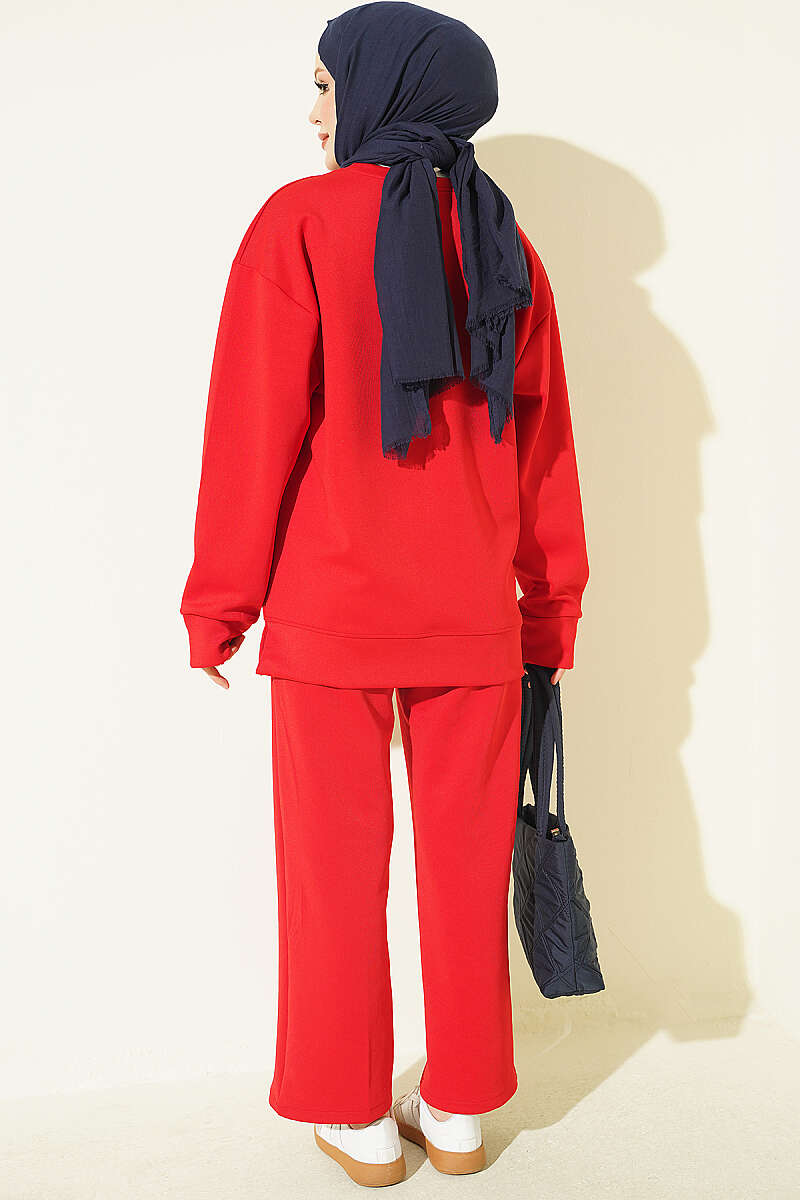 Topstitched Scuba Two-Piece Set - Red