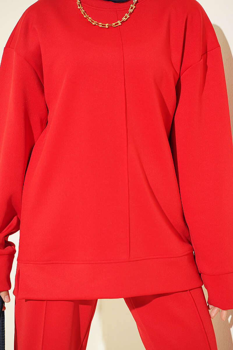 Topstitched Scuba Two-Piece Set - Red
