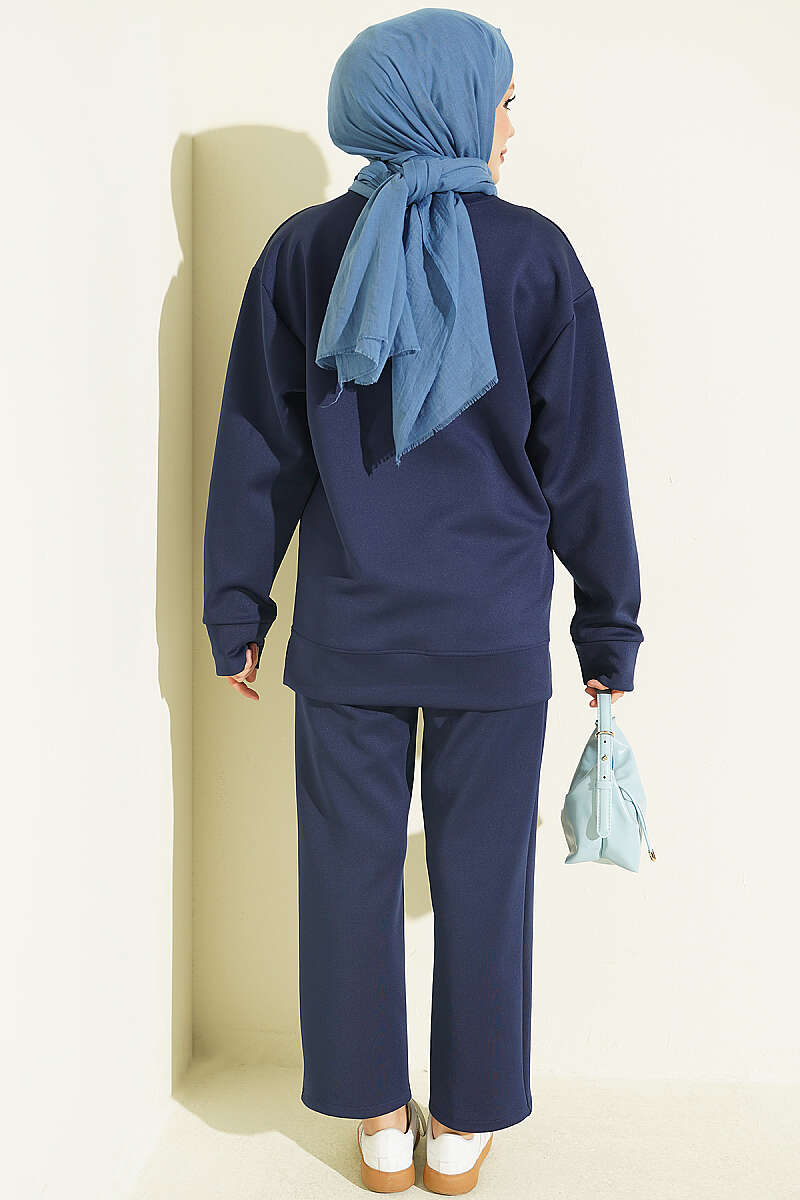 Topstitched Scuba Two-Piece Set - Navy