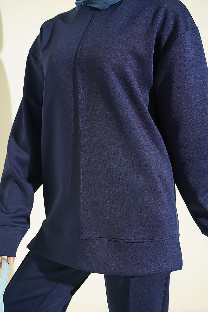 Topstitched Scuba Two-Piece Set - Navy