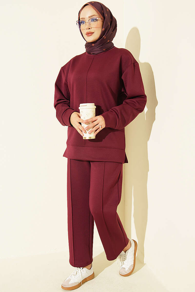 Topstitched Scuba Two-Piece Set - Plum