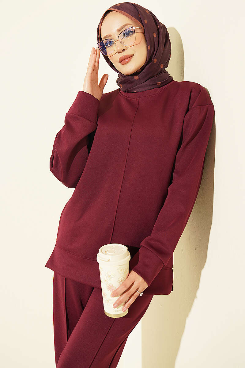 Topstitched Scuba Two-Piece Set - Plum