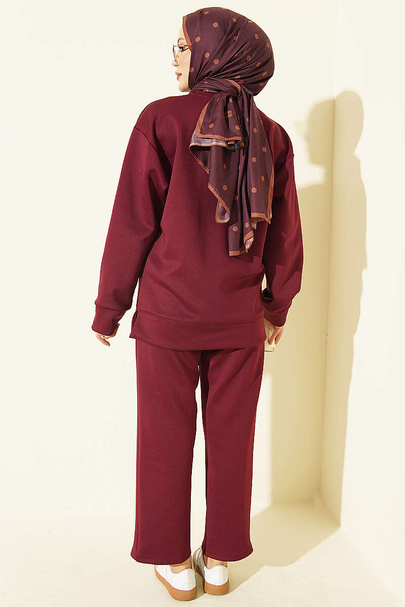 Topstitched Scuba Two-Piece Set - Plum