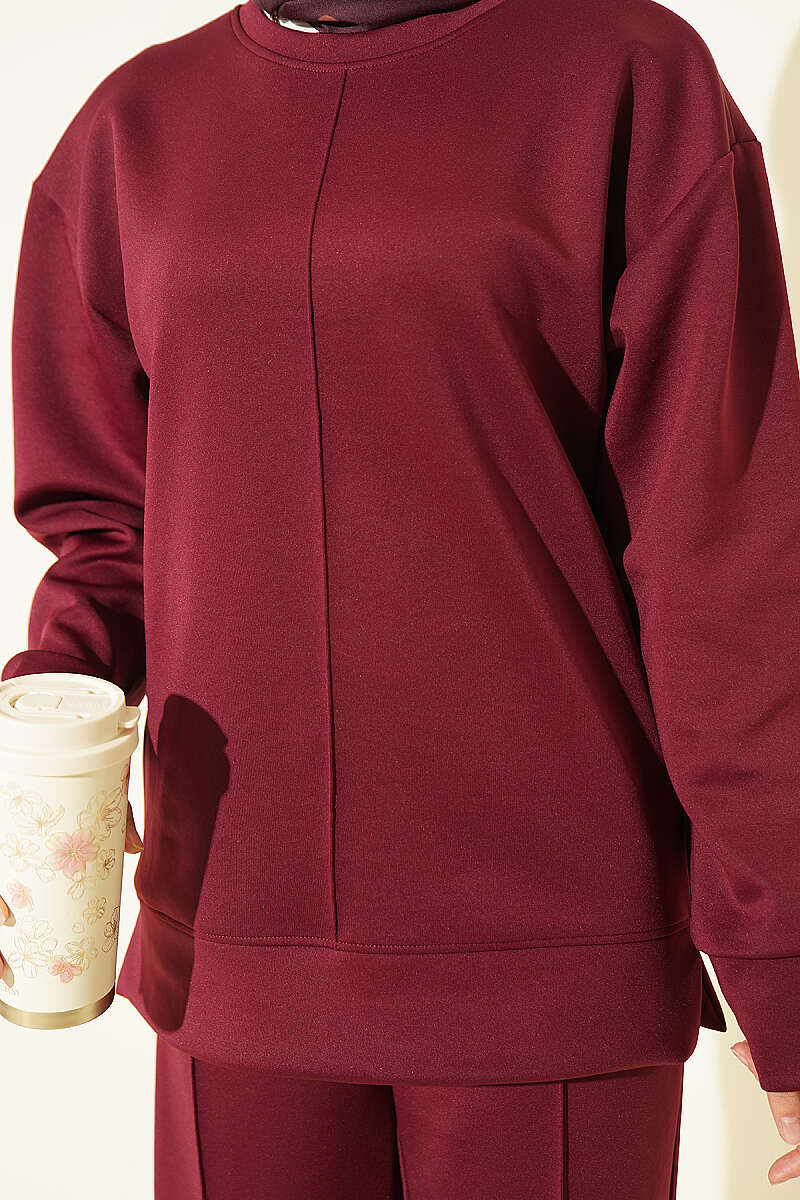 Topstitched Scuba Two-Piece Set - Plum