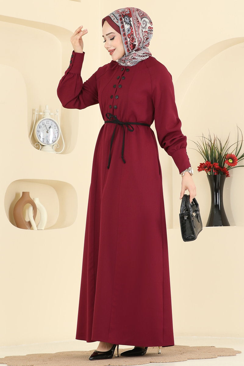 Snap-Button Double Knit Dress - Burgundy