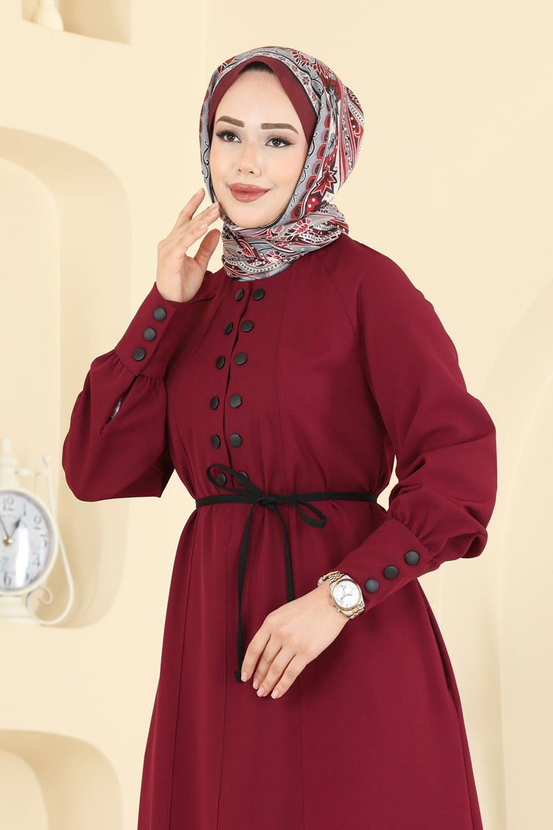 Snap-Button Double Knit Dress - Burgundy