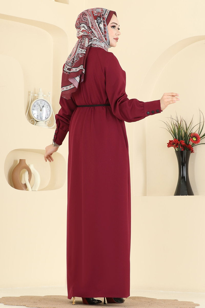 Snap-Button Double Knit Dress - Burgundy