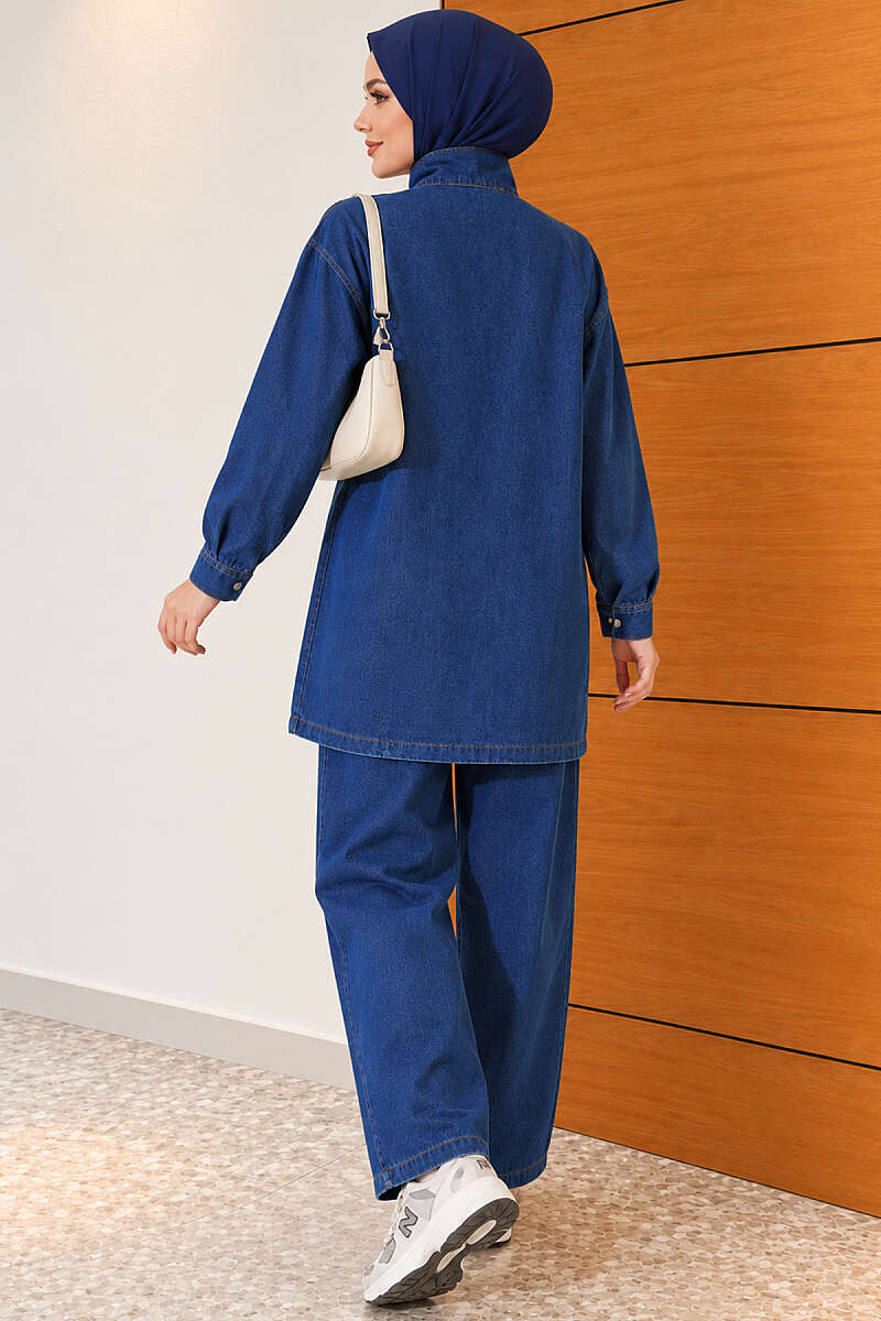 Denim Two-Piece Set with Snap Buttons - Blue