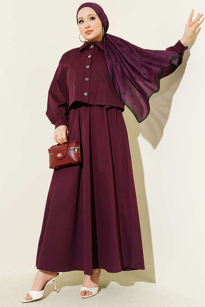 Pinafore Set with Snap-Button Jacket - Burgundy