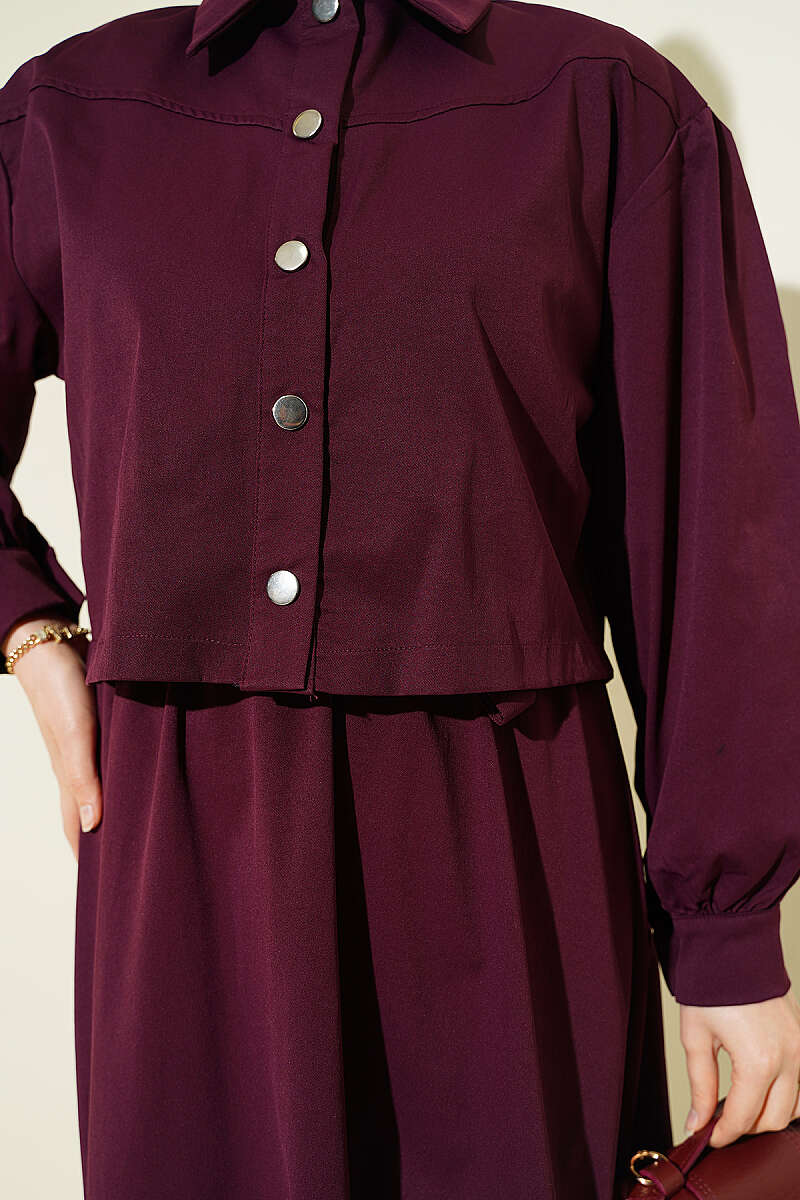 Pinafore Set with Snap-Button Jacket - Burgundy