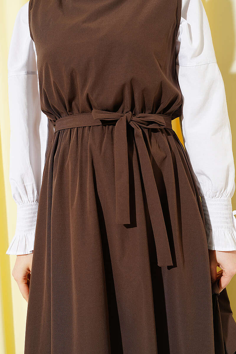 Pinafore Set with Snap-Button Jacket - Brown