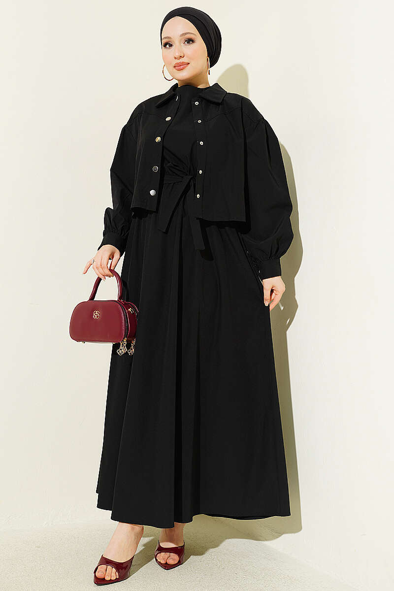 Pinafore Set with Snap-Button Jacket - Black