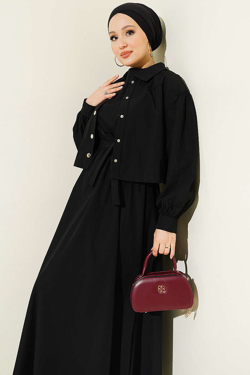 Pinafore Set with Snap-Button Jacket - Black
