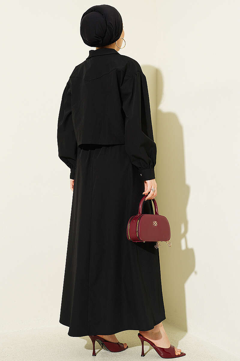 Pinafore Set with Snap-Button Jacket - Black