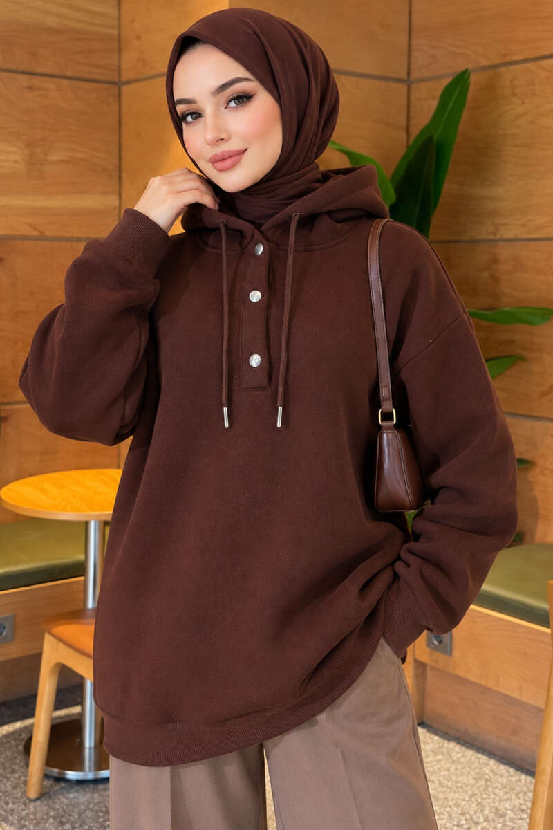 Three-Thread Snap-Button Tunic - Brown