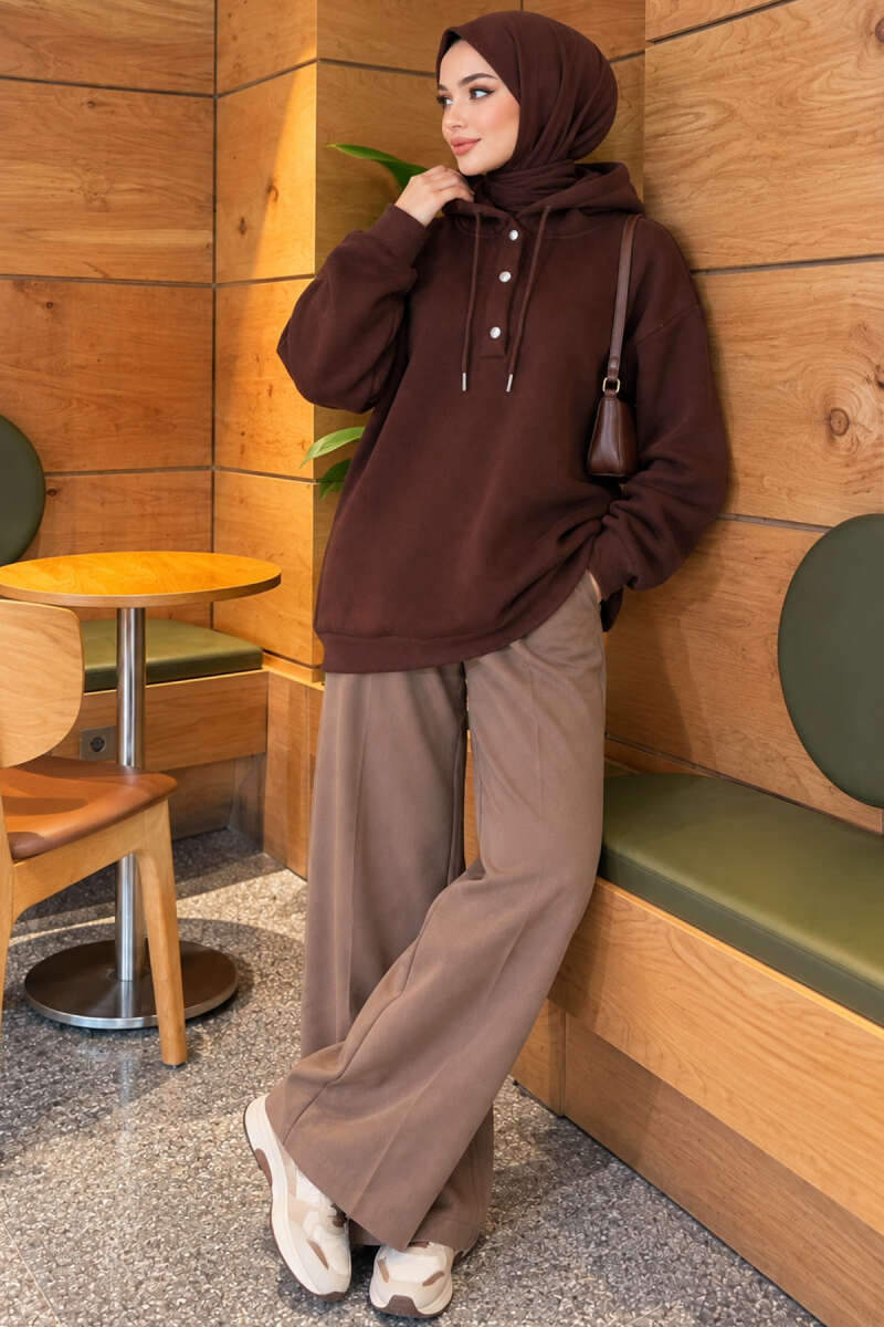 Three-Thread Snap-Button Tunic - Brown