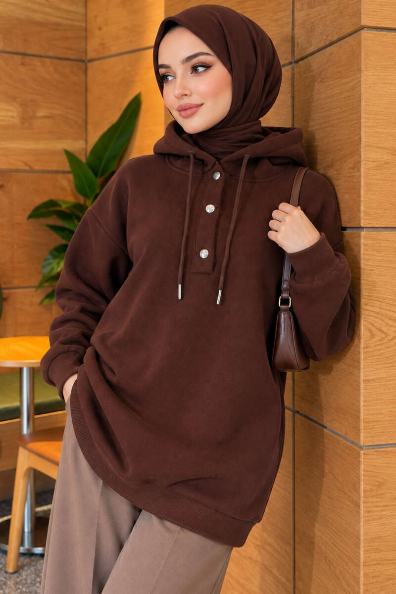Three-Thread Snap-Button Tunic - Brown