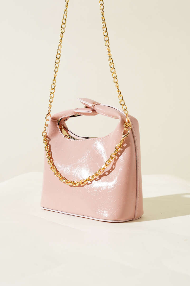 Patent Bag with Snap Handle and Chain Strap - Powder