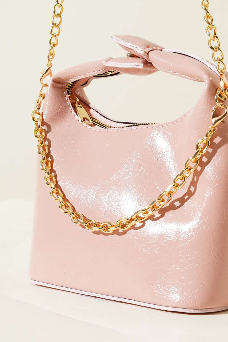 Patent Bag with Snap Handle and Chain Strap - Powder