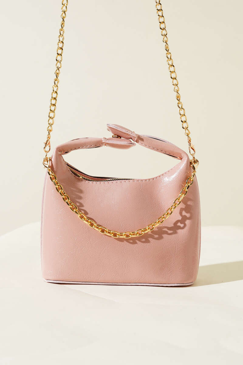 Patent Bag with Snap Handle and Chain Strap - Powder