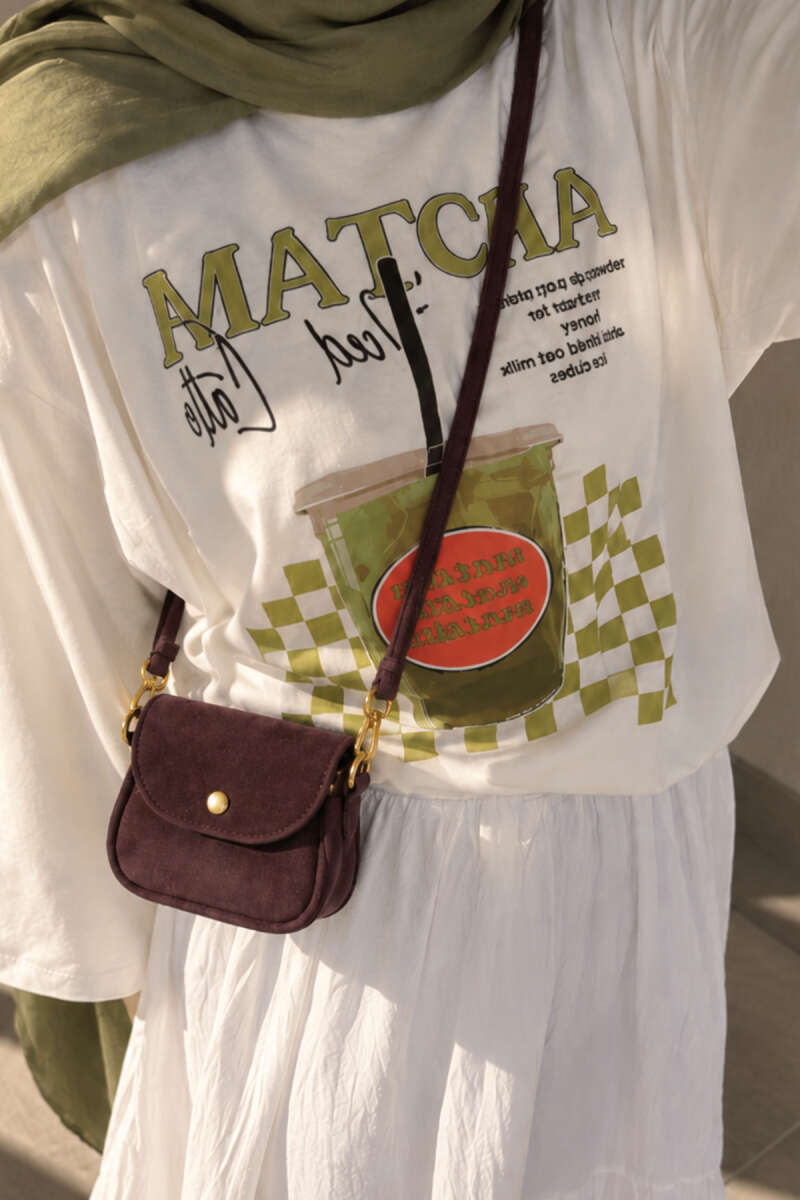 Mini Suede Crossbody Bag with Snap Closure - Dark Brown