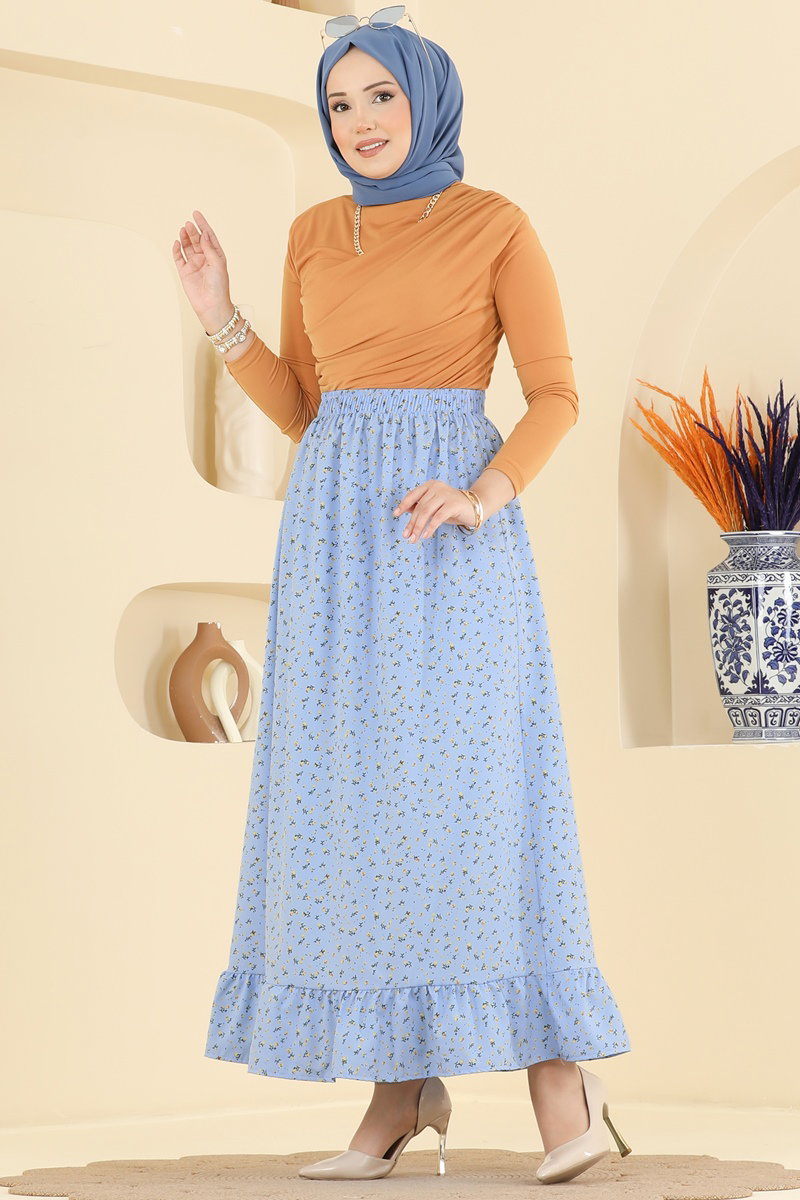 Ditsy-Print Skirt - Light Blue
