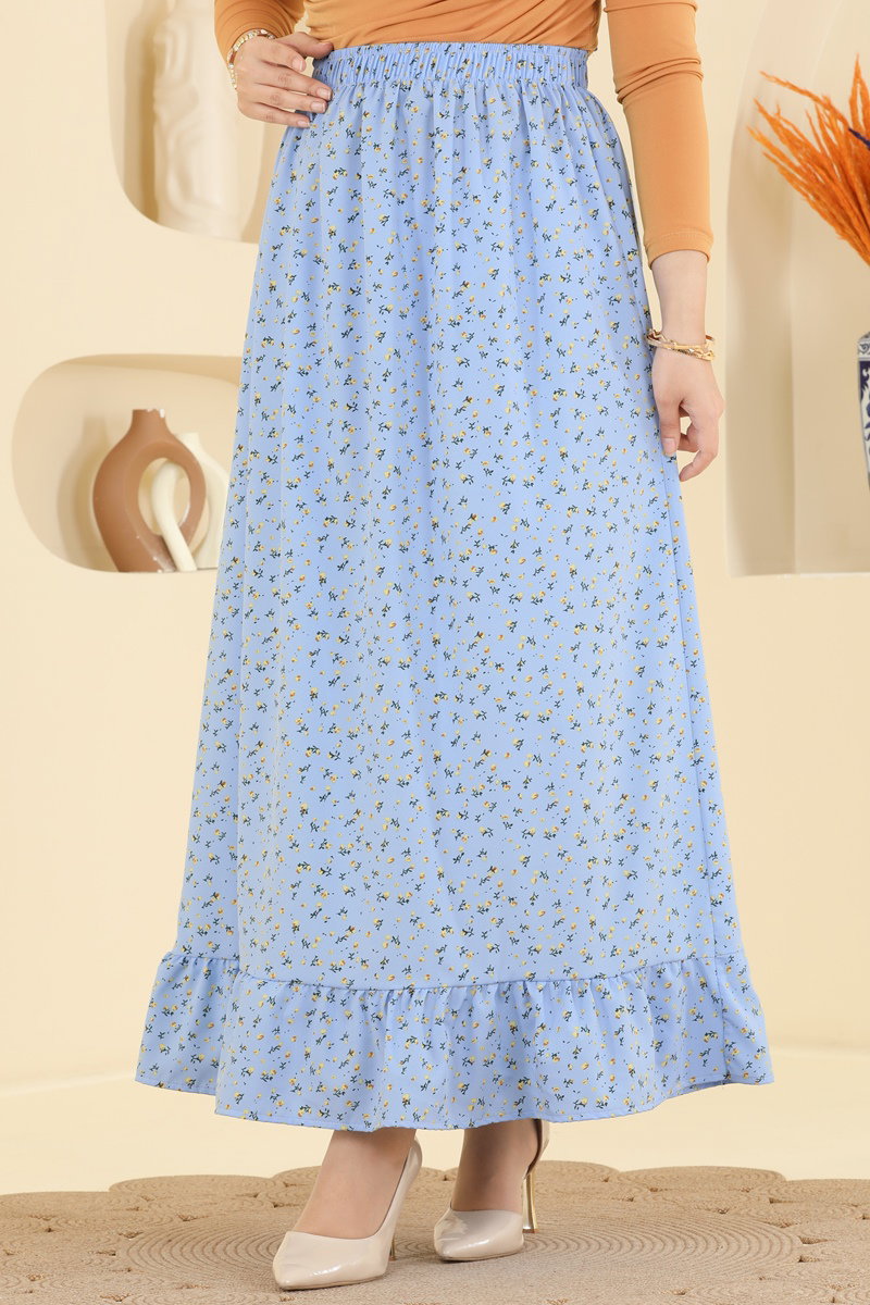 Ditsy-Print Skirt - Light Blue