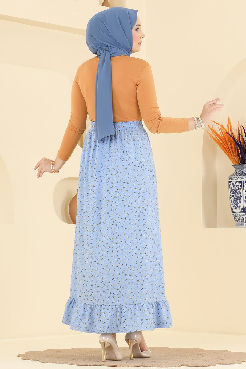 Ditsy-Print Skirt - Light Blue