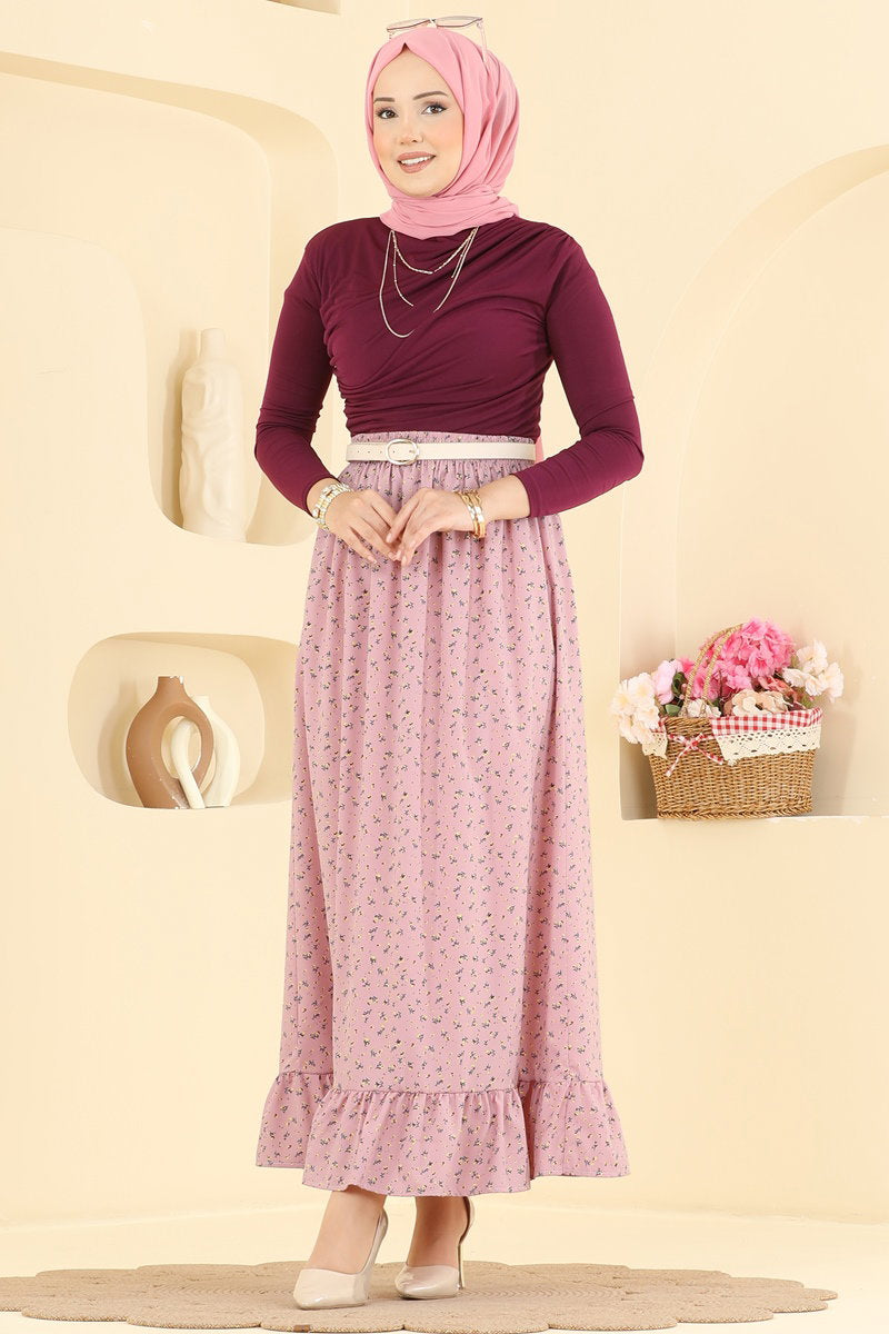 Ditsy-Print Skirt - Dusty Rose