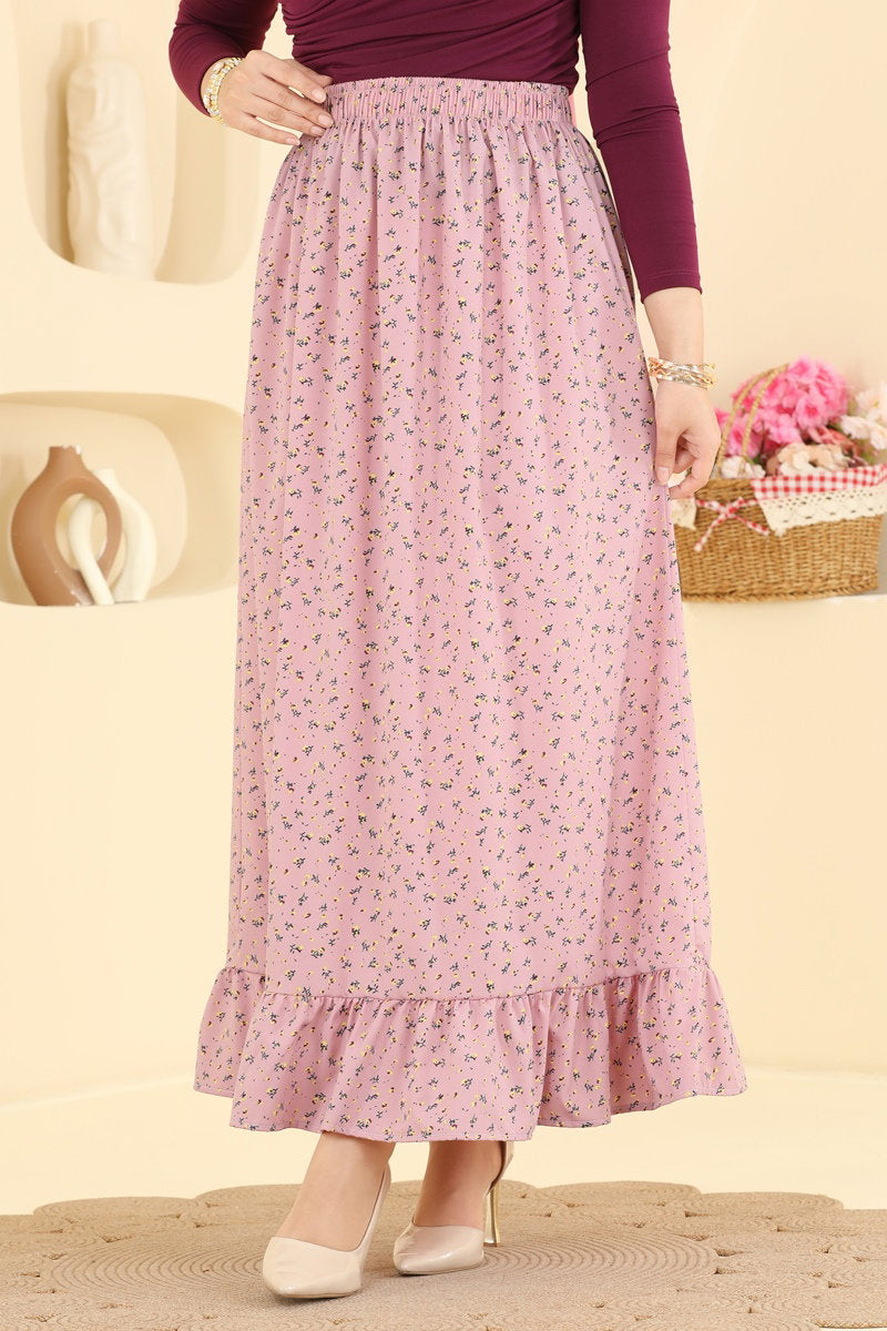 Ditsy-Print Skirt - Dusty Rose